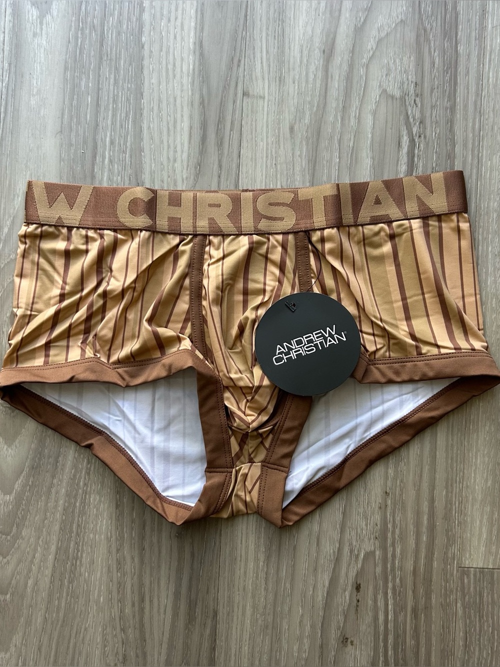 Andrew Christian | Dunes Stripe Trunk w/ Almost Naked in Brown & Tan (Small)